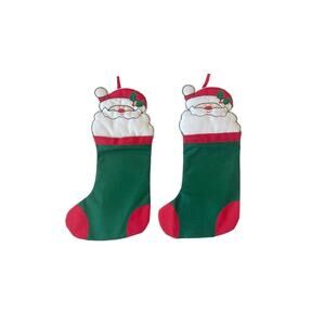 Set of 2 Vintage Christmas Santa Claus Stockings WC imports